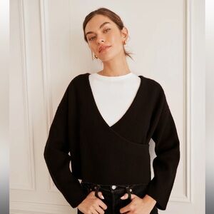 NAADAM Black Cropped V-Neck Wrap Sweater